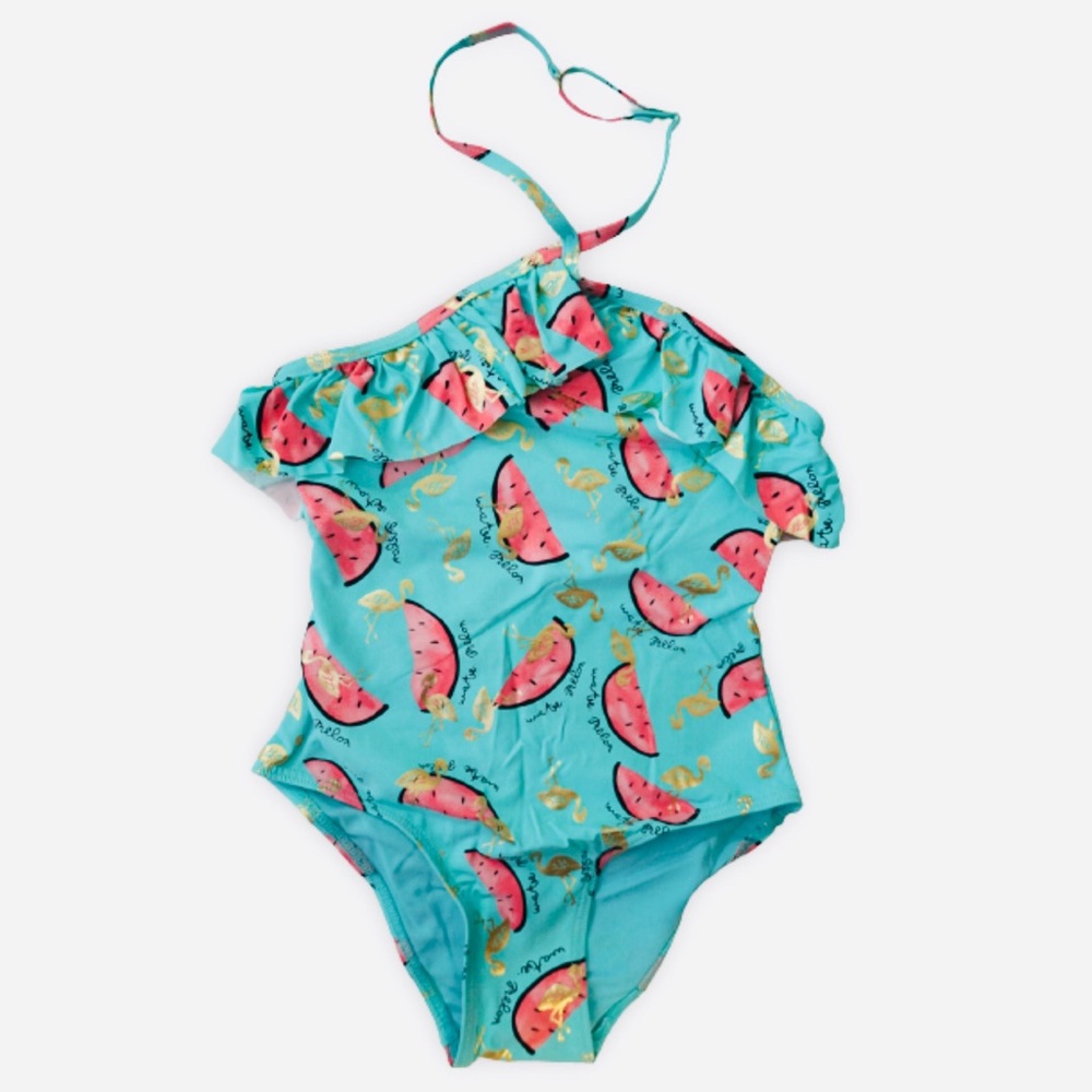 Blue Watermelon Adj Neck Halter Girl Swimwear